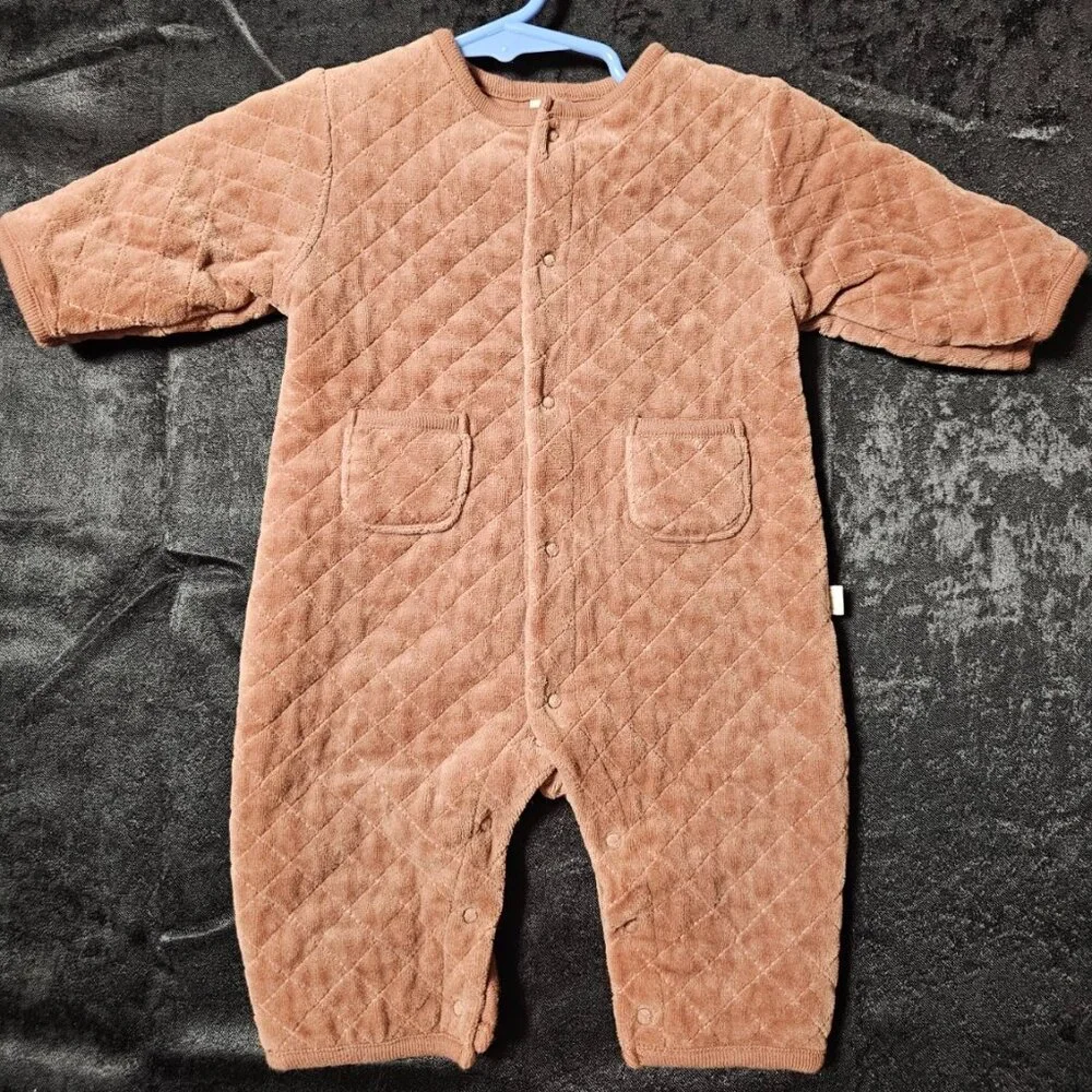 Y2K Baby Gap Quilted Velour Romper – Neutral Brown – Newborn‎ 0–3M